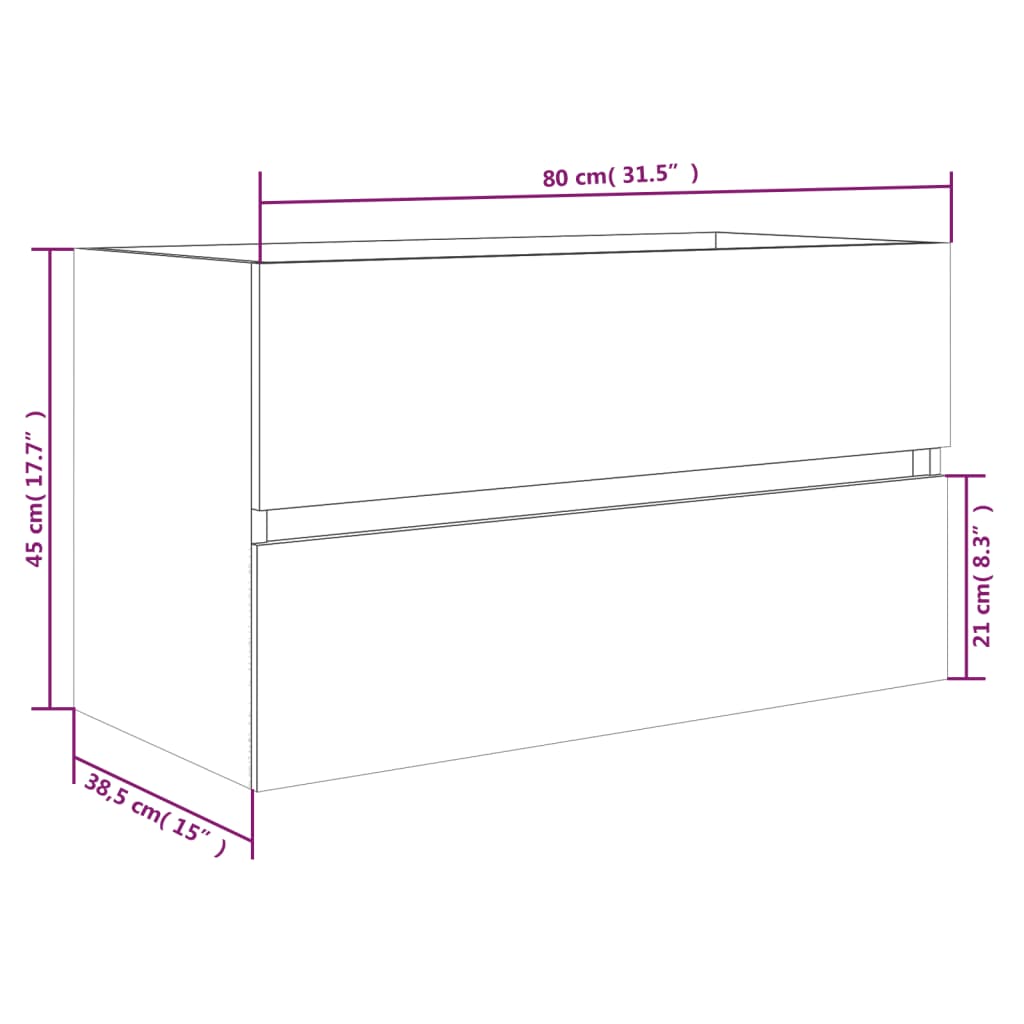 vidaXL Wastafelkast 80x38,5x45 cm bewerkt hout gerookt eikenkleurig