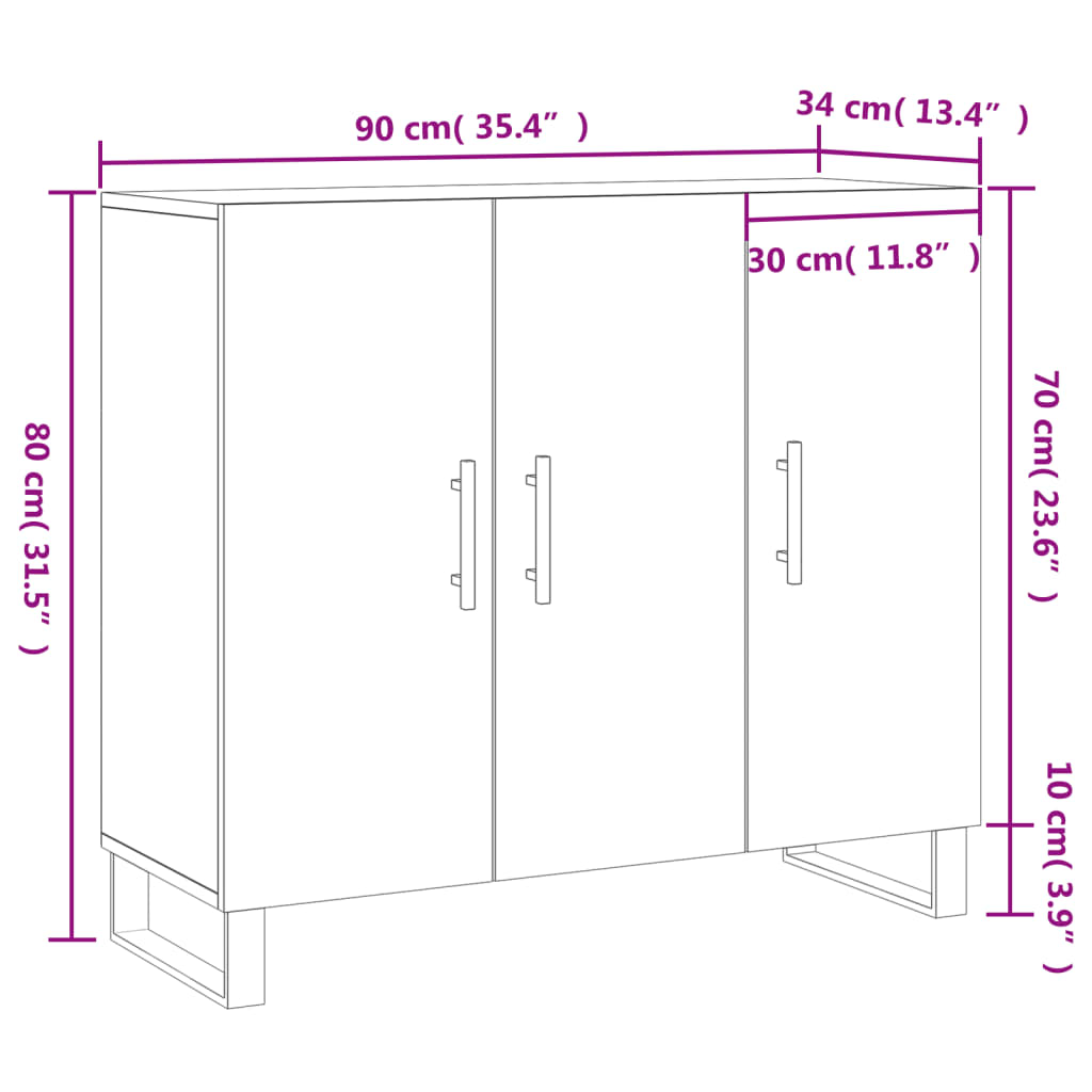 vidaXL Dressoir 90x34x80 cm bewerkt hout bruin eikenkleur