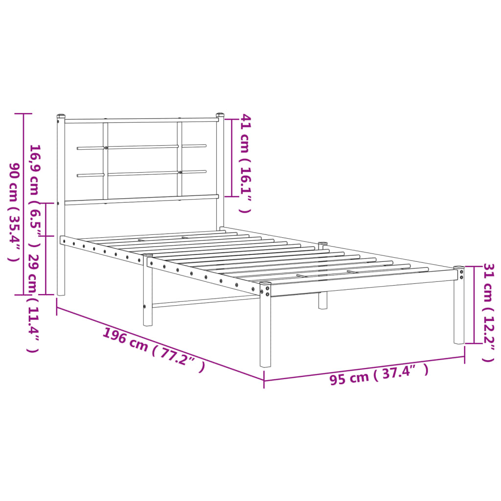 vidaXL Bedframe met hoofdbord metaal wit 90x190 cm