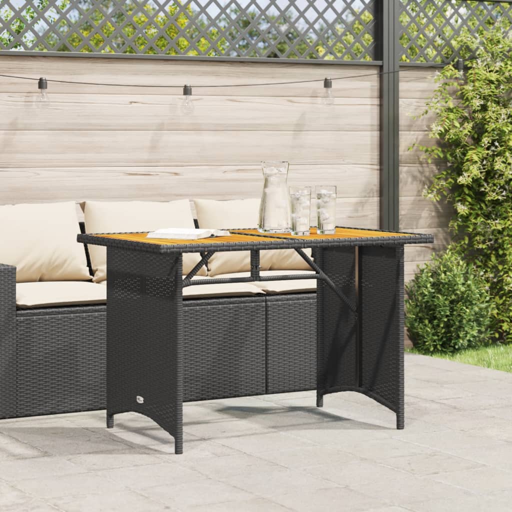 vidaXL Tuintafel met houten blad 110x68x70 cm poly rattan zwart