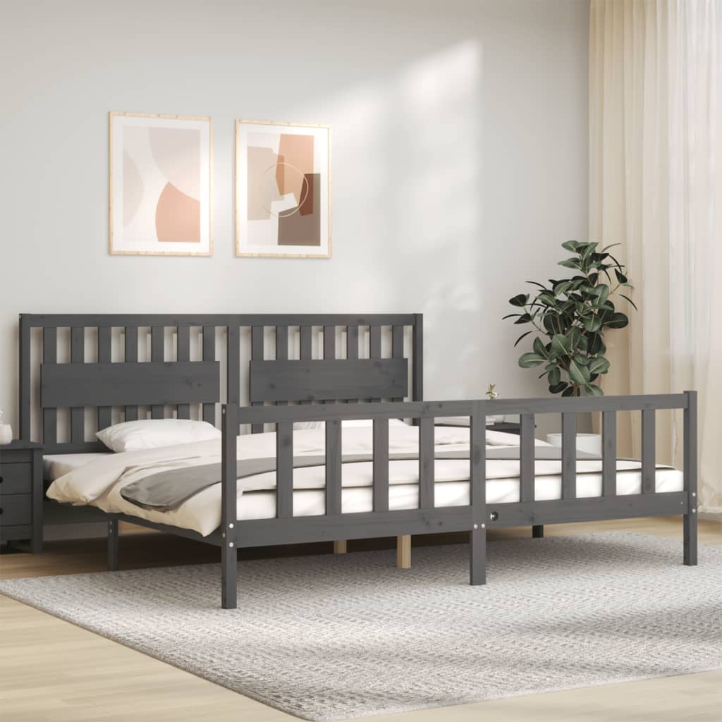 vidaXL Bedframe met hoofdbord massief hout grijs 200x200 cm