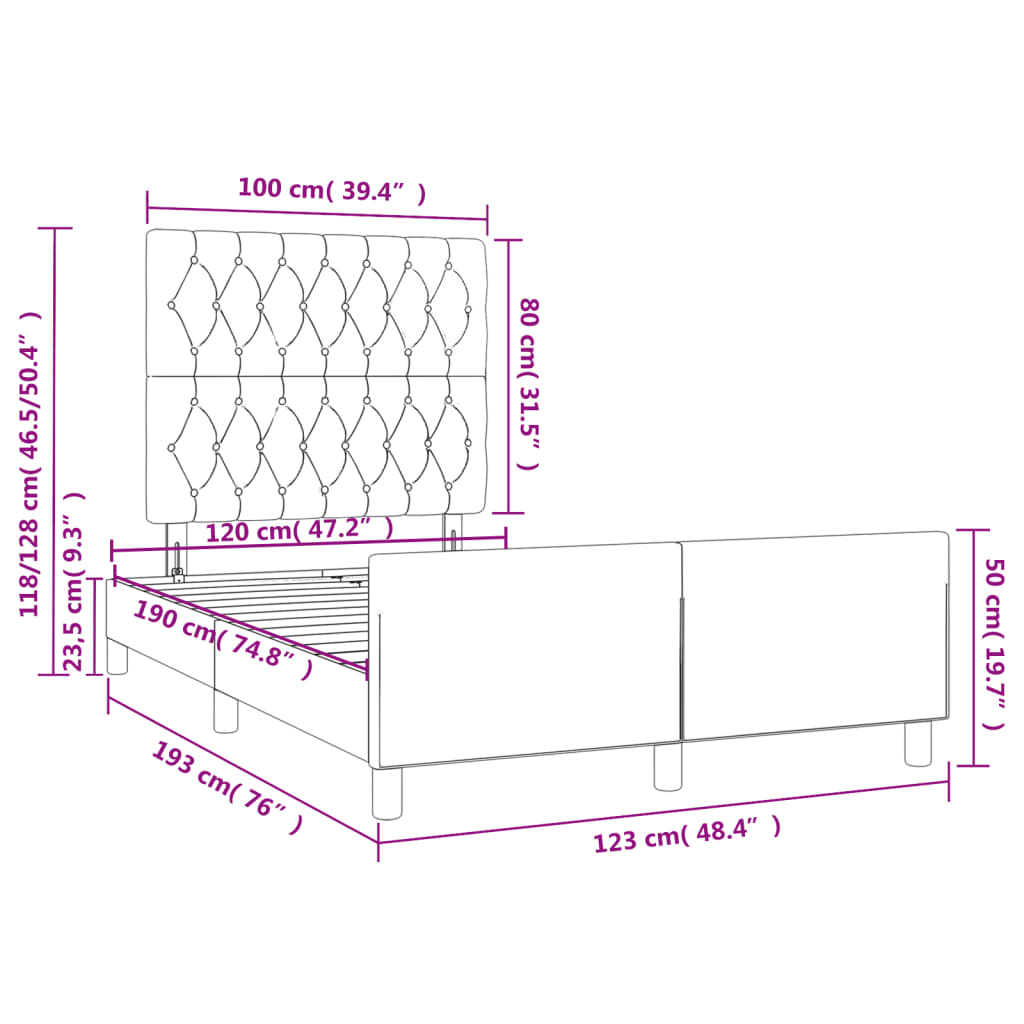 vidaXL Bedframe met hoofdbord fluweel donkerblauw 120x190 cm