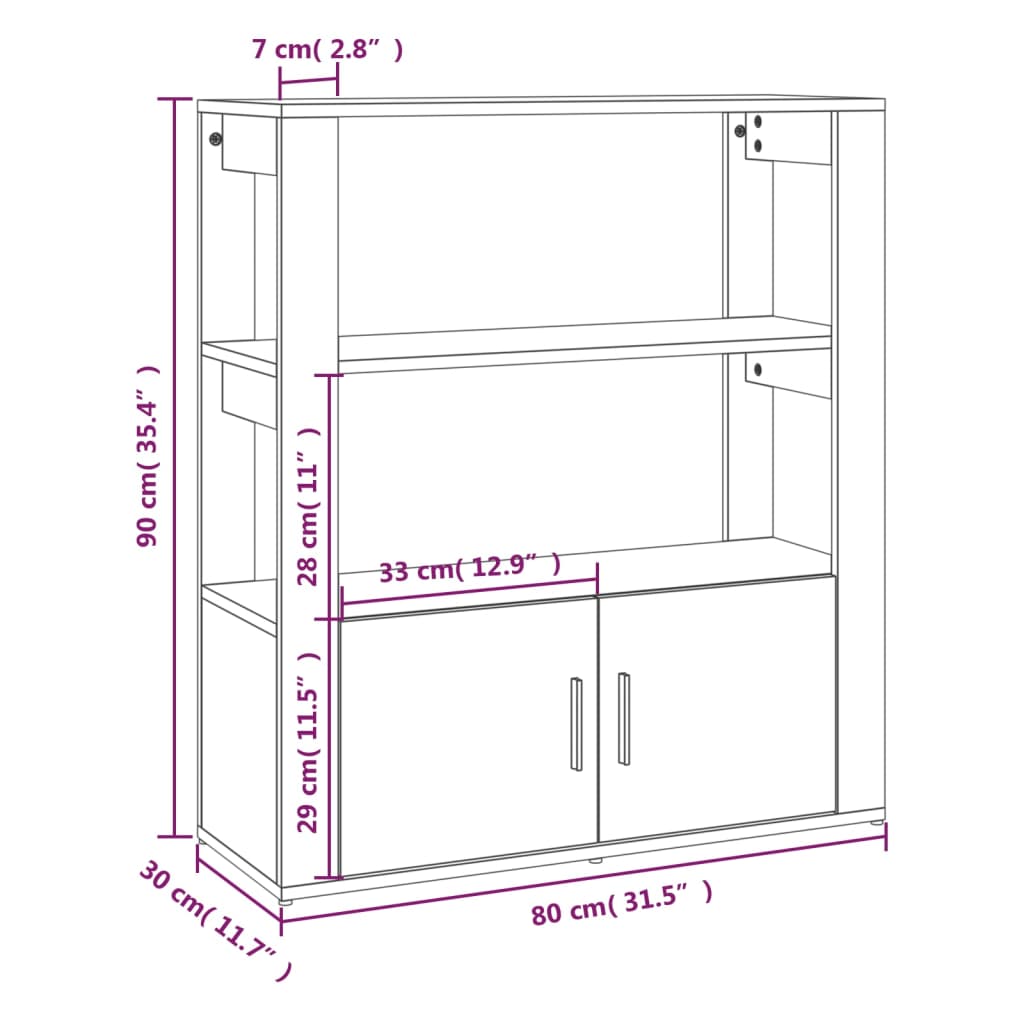 vidaXL Dressoir 80x30x90 cm bewerkt hout sonoma eikenkleurig