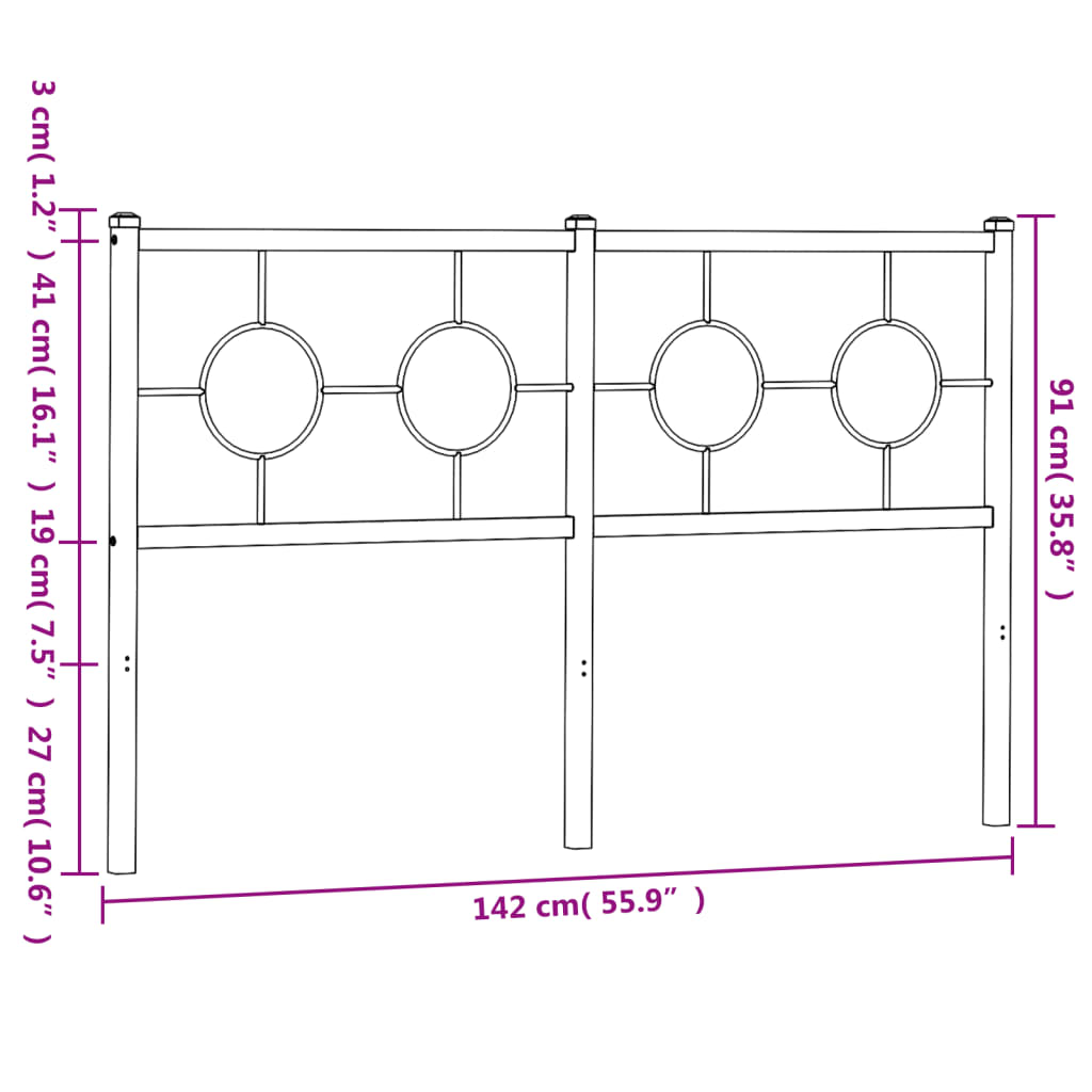 vidaXL Hoofdbord 135 cm metaal zwart