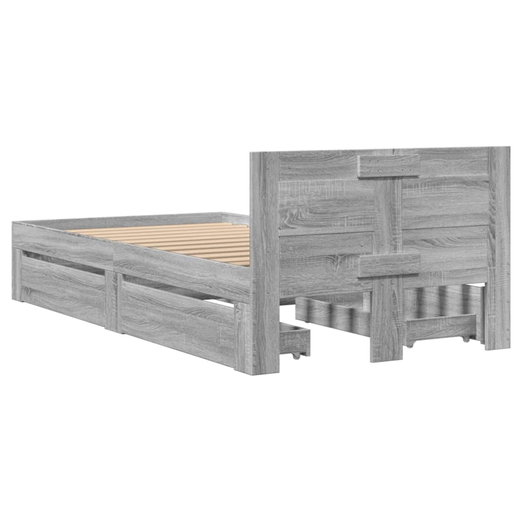 vidaXL Bedframe met hoofdeinde bewerkt hout grijs sonoma 100x200 cm