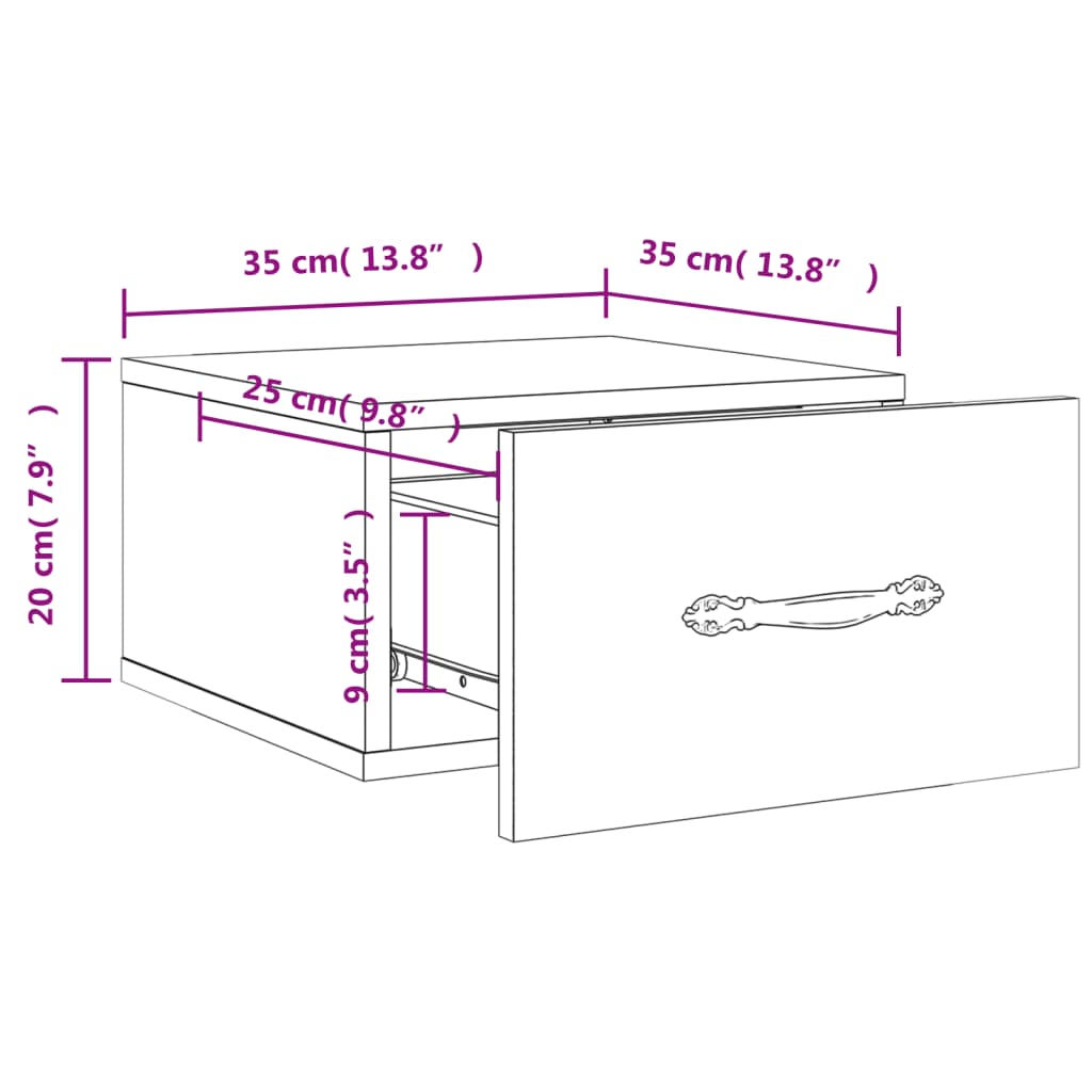 vidaXL Nachtkastjes 2 st wandgemonteerd 35x35x20 cm hoogglans wit