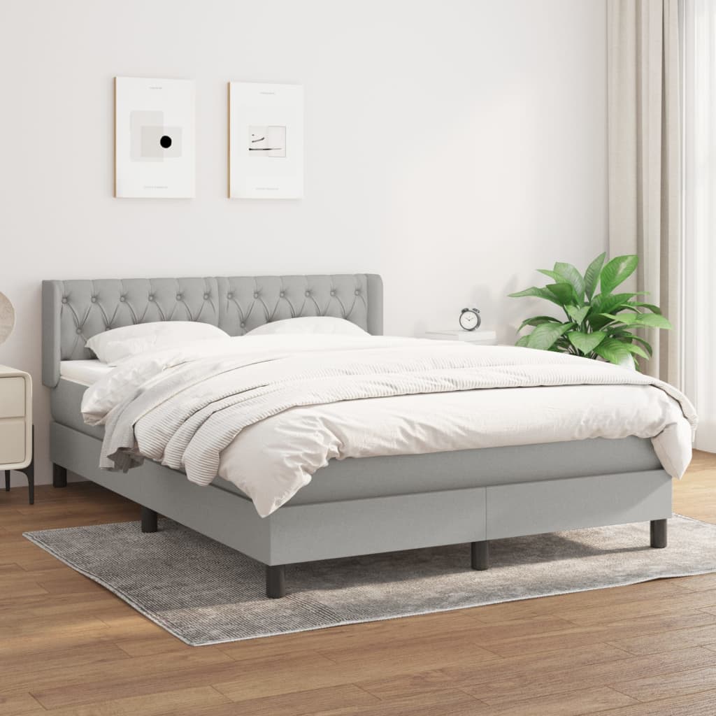 vidaXL Boxspring met matras stof lichtgrijs 140x200 cm