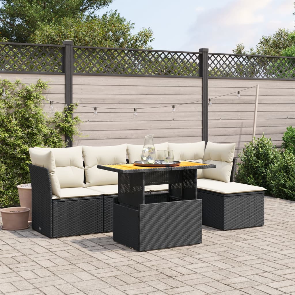 vidaXL 6-delige Loungeset met kussens poly rattan zwart