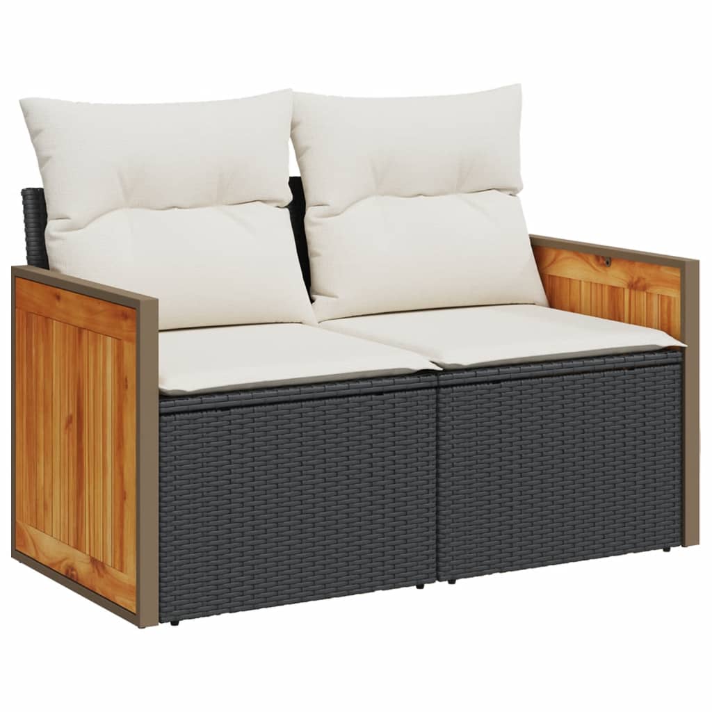 vidaXL 9-delige Loungeset met kussens poly rattan zwart