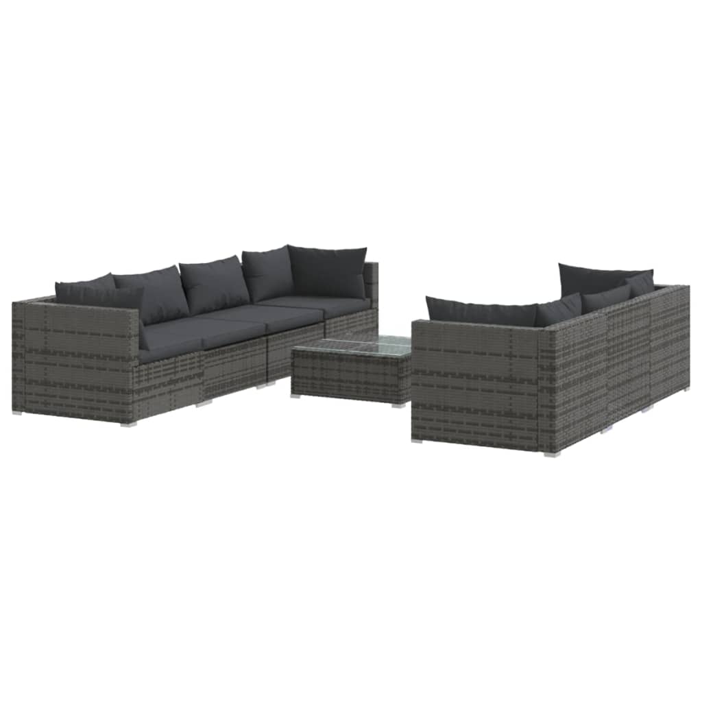 vidaXL 8-delige Loungeset met kussens poly rattan grijs