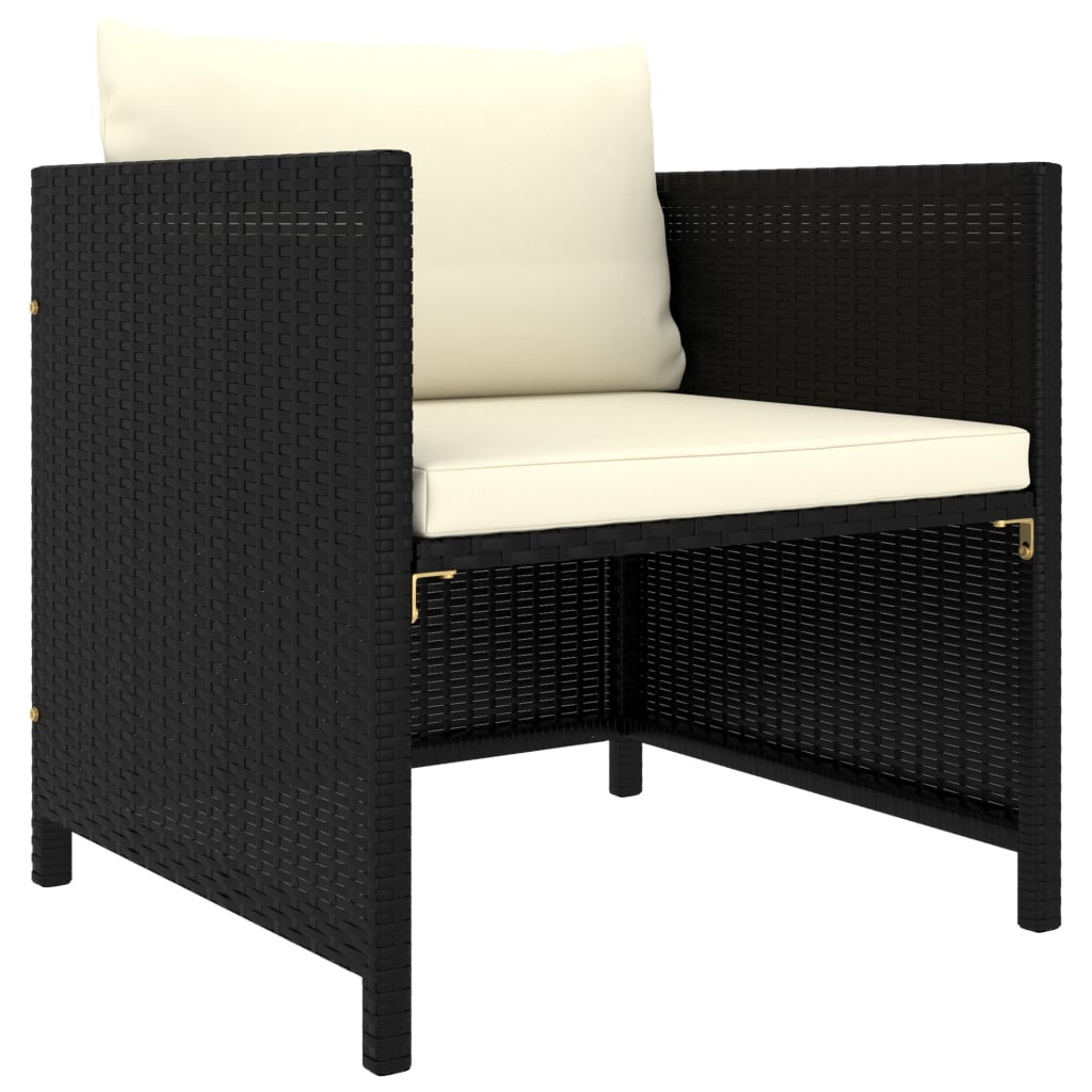 vidaXL 4-delige Loungeset met kussens poly rattan zwart