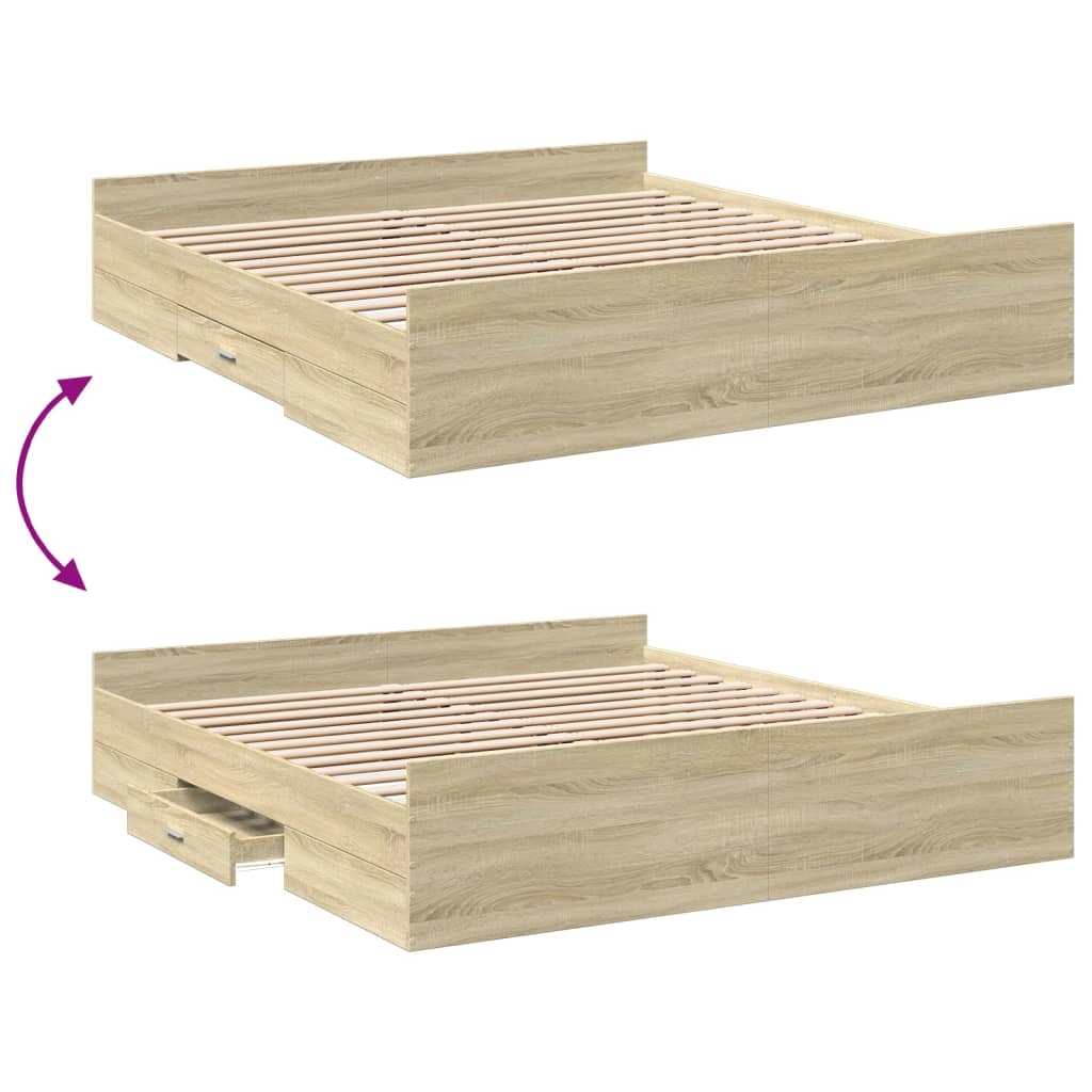 vidaXL Bedframe met lades bewerkt hout sonoma eikenkleurig 200x200 cm