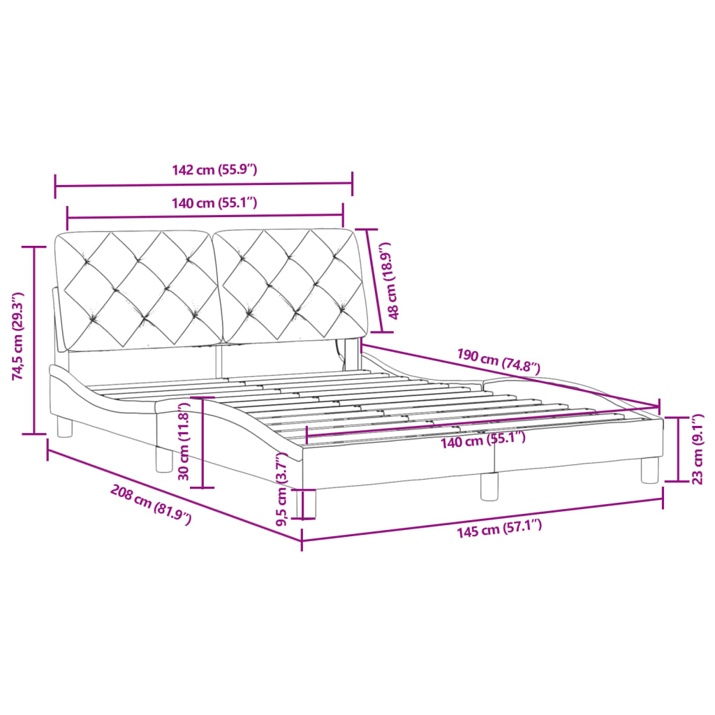 vidaXL Bedframe met LED-verlichting fluweel zwart 140x190 cm