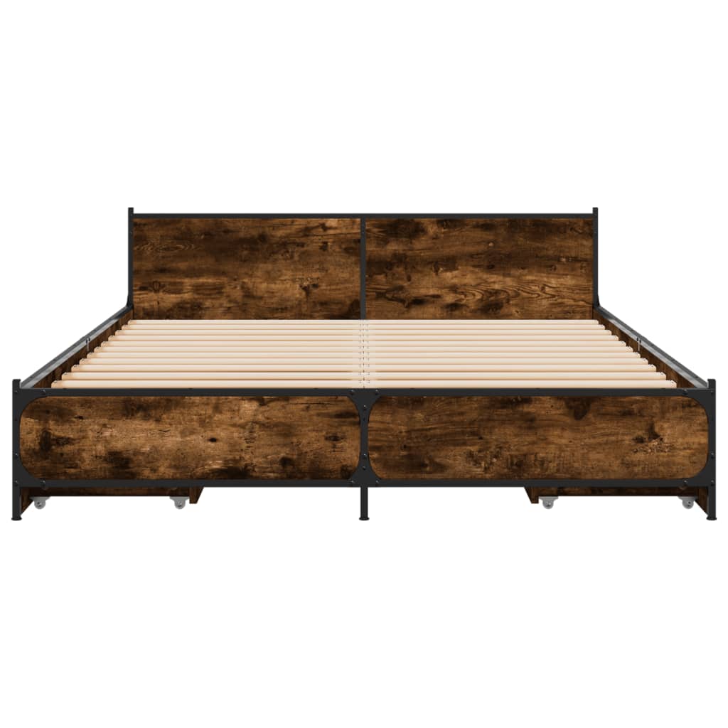 vidaXL Bedframe met lades bewerkt hout gerookt eikenkleurig 120x200 cm