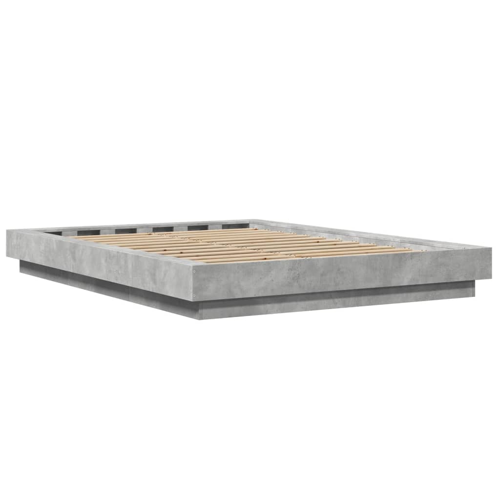 vidaXL Bedframe met LED-verlichting bewerkt hout betongrijs 140x190 cm