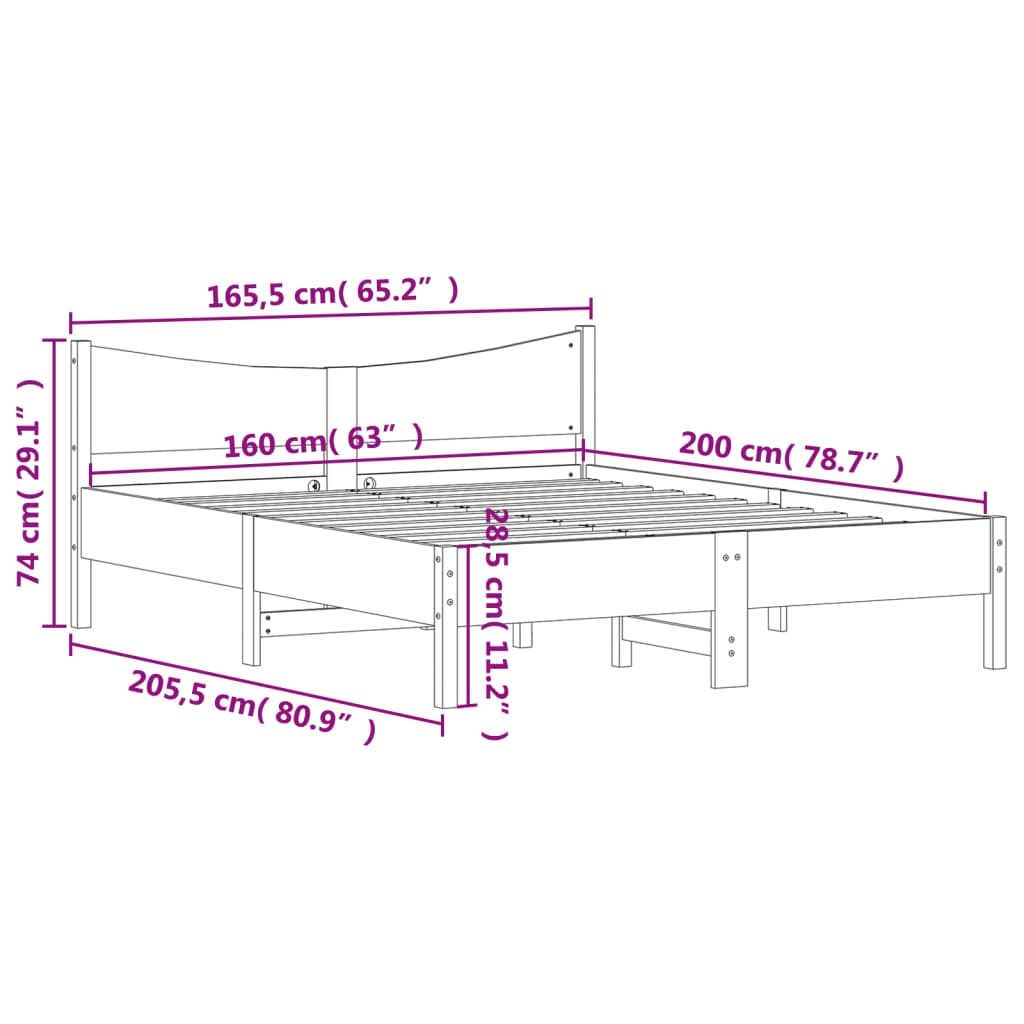 vidaXL Bedframe zonder matras massief grenenhout wit 160x200 cm