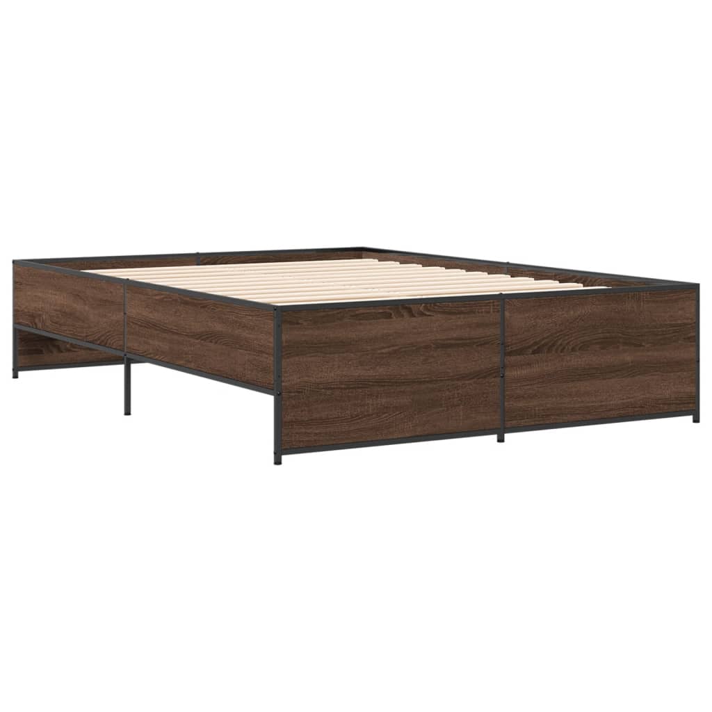 vidaXL Bedframe bewerkt hout metaal bruin eikenkleur 135x190 cm