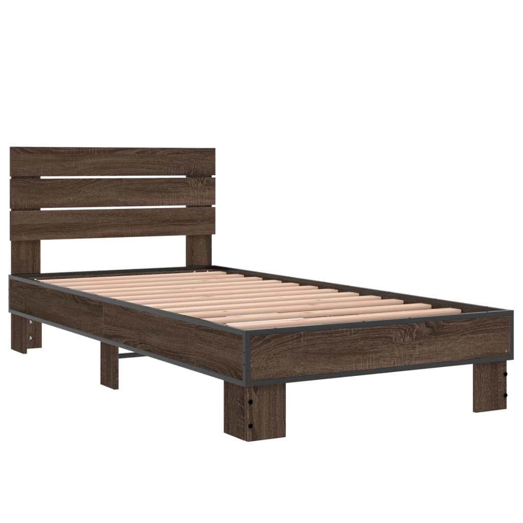 vidaXL Bedframe bewerkt hout en metaal bruin eikenkleurig 75x190 cm