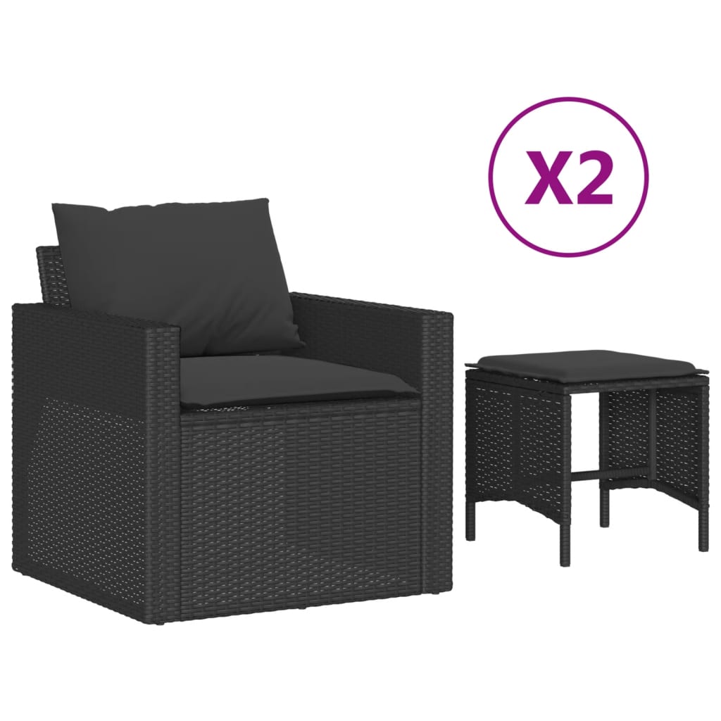 vidaXL 4-delige Loungeset met kussens poly rattan zwart