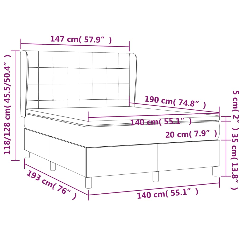 vidaXL Boxspring met matras stof donkerbruin 140x190 cm