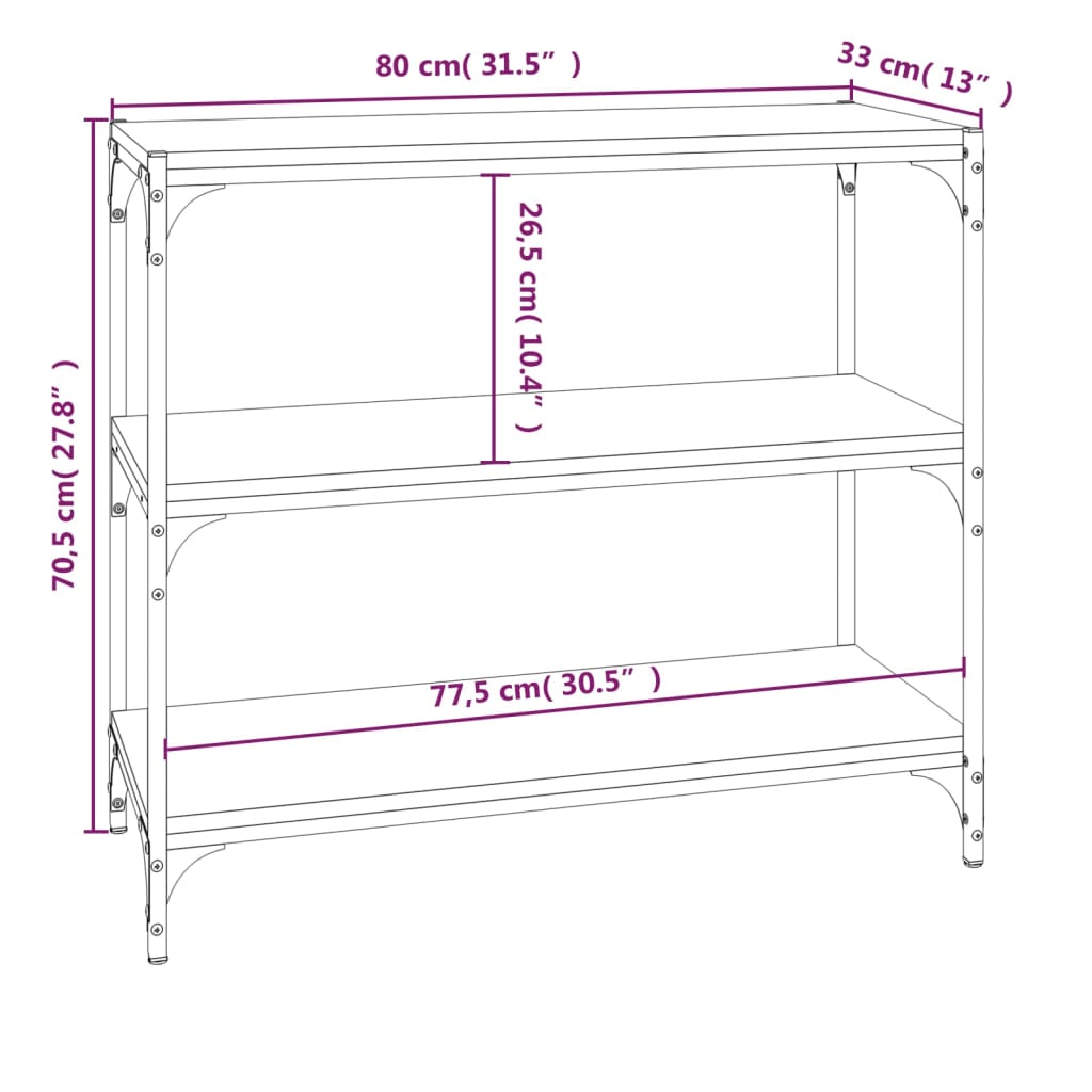 vidaXL Boekenkast 80x33x70,5 cm hout en staal gerookt eikenkleur