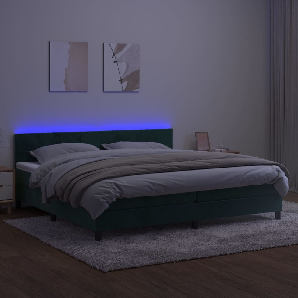 vidaXL Boxspring met matras en LED fluweel donkergroen 200x200 cm