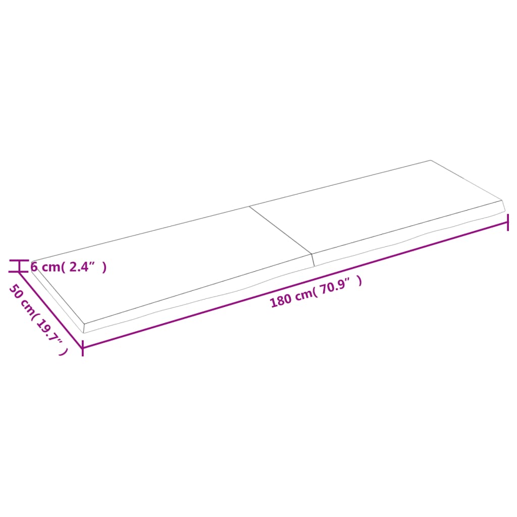 vidaXL Wastafelblad 180x50x(2-6) cm behandeld massief hout donkerbruin