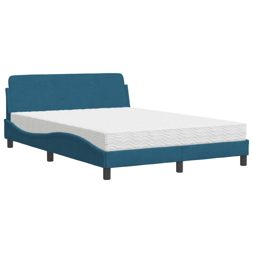 vidaXL Bed met matras fluweel blauw 140x190 cm