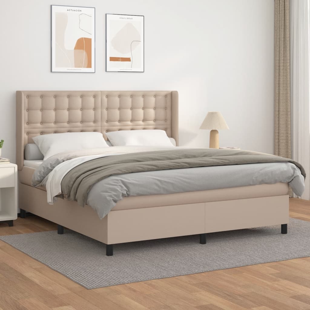 vidaXL Boxspring met matras kunstleer cappuccinokleurig 160x200 cm