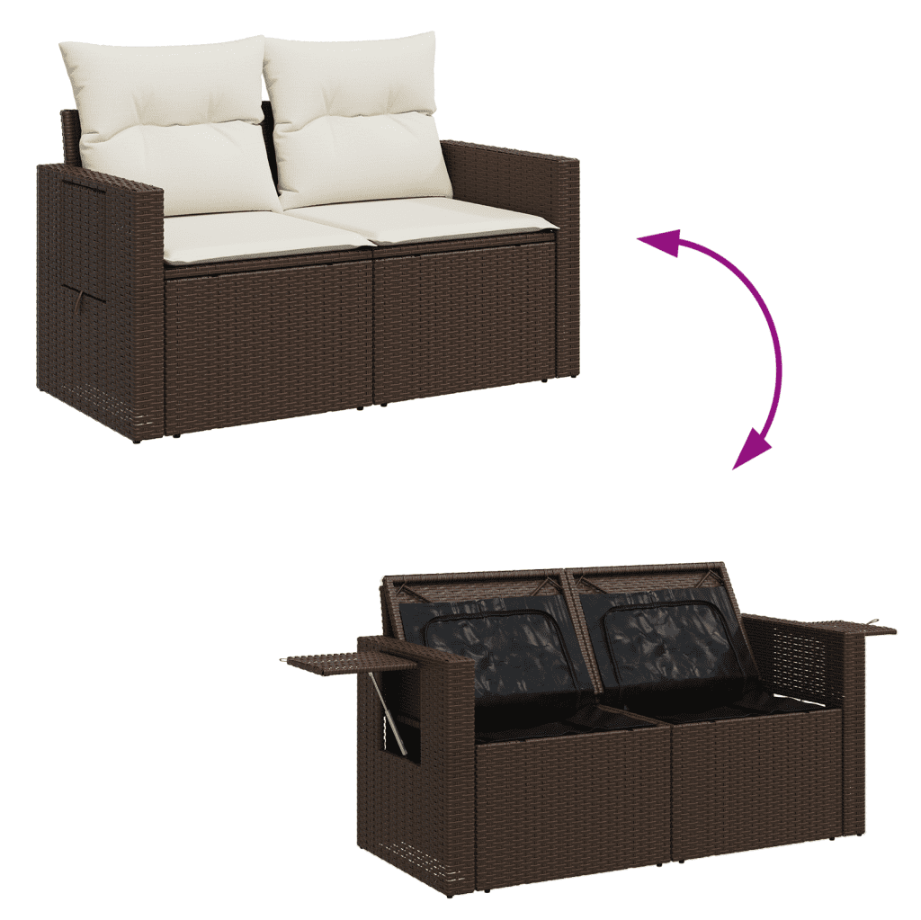 vidaXL 9-delige Loungeset met kussens poly rattan bruin