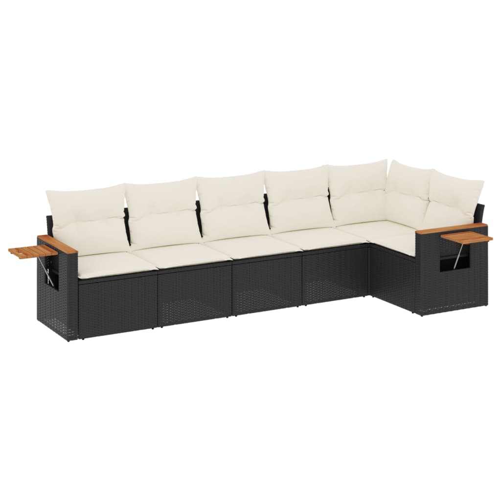 vidaXL 6-delige Loungeset met kussens poly rattan zwart