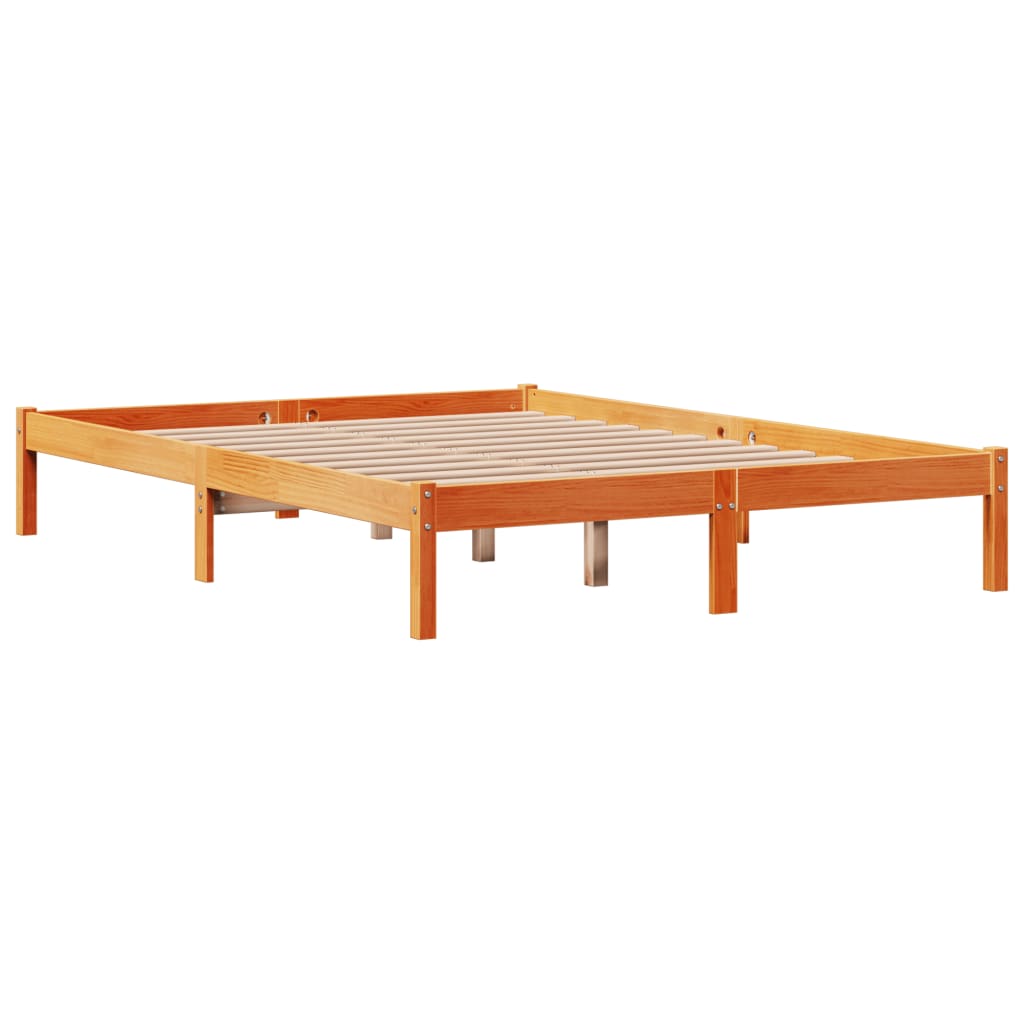 vidaXL Bedframe met hoofdbord massief grenenhout wasbruin 140x190 cm