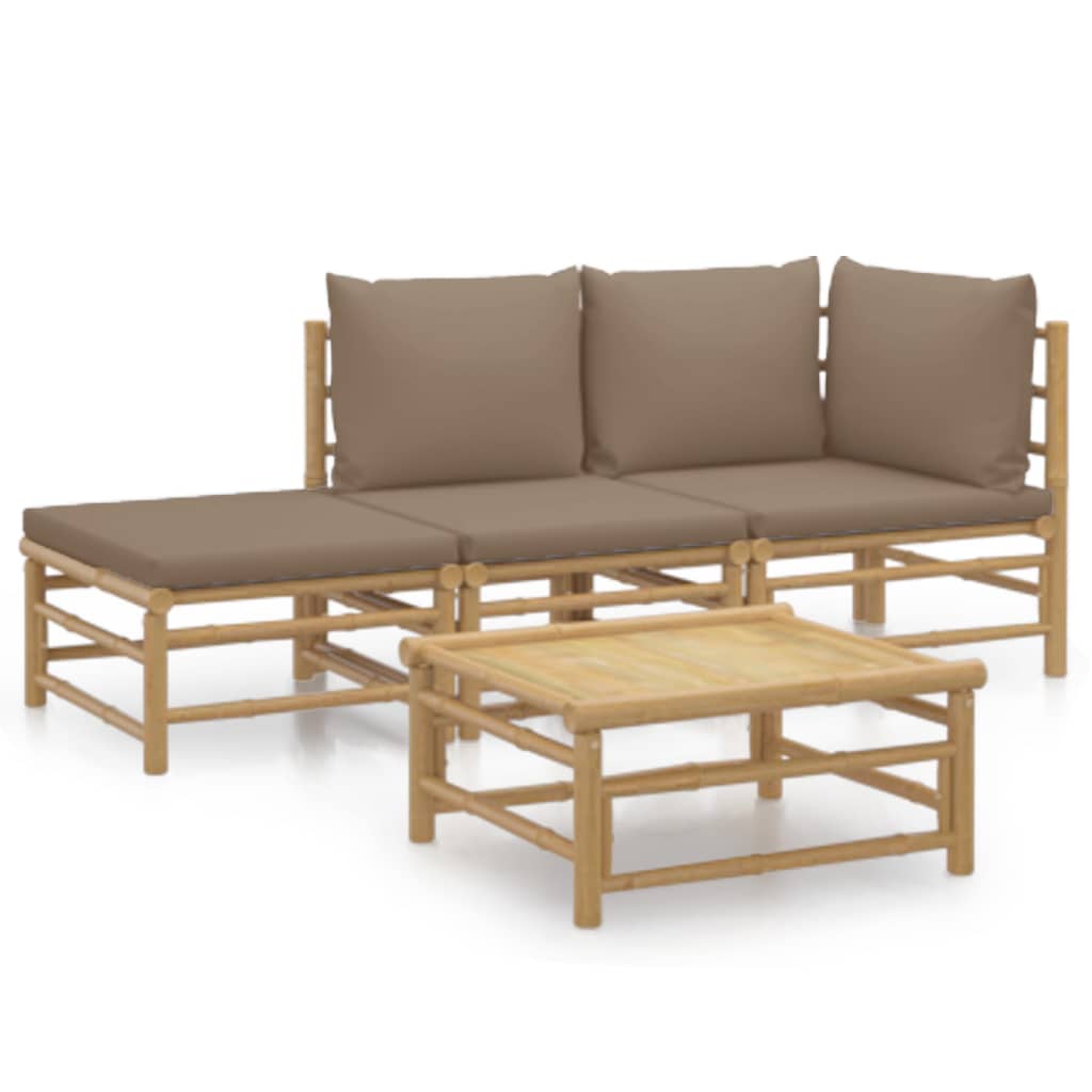 vidaXL 4-delige Loungeset met kussens bamboe taupe