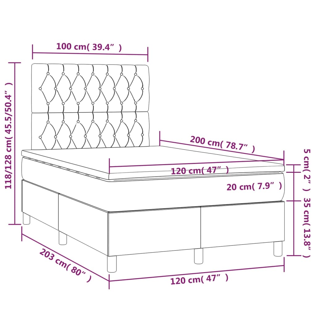 vidaXL Boxspring met matras stof lichtgrijs 120x200 cm