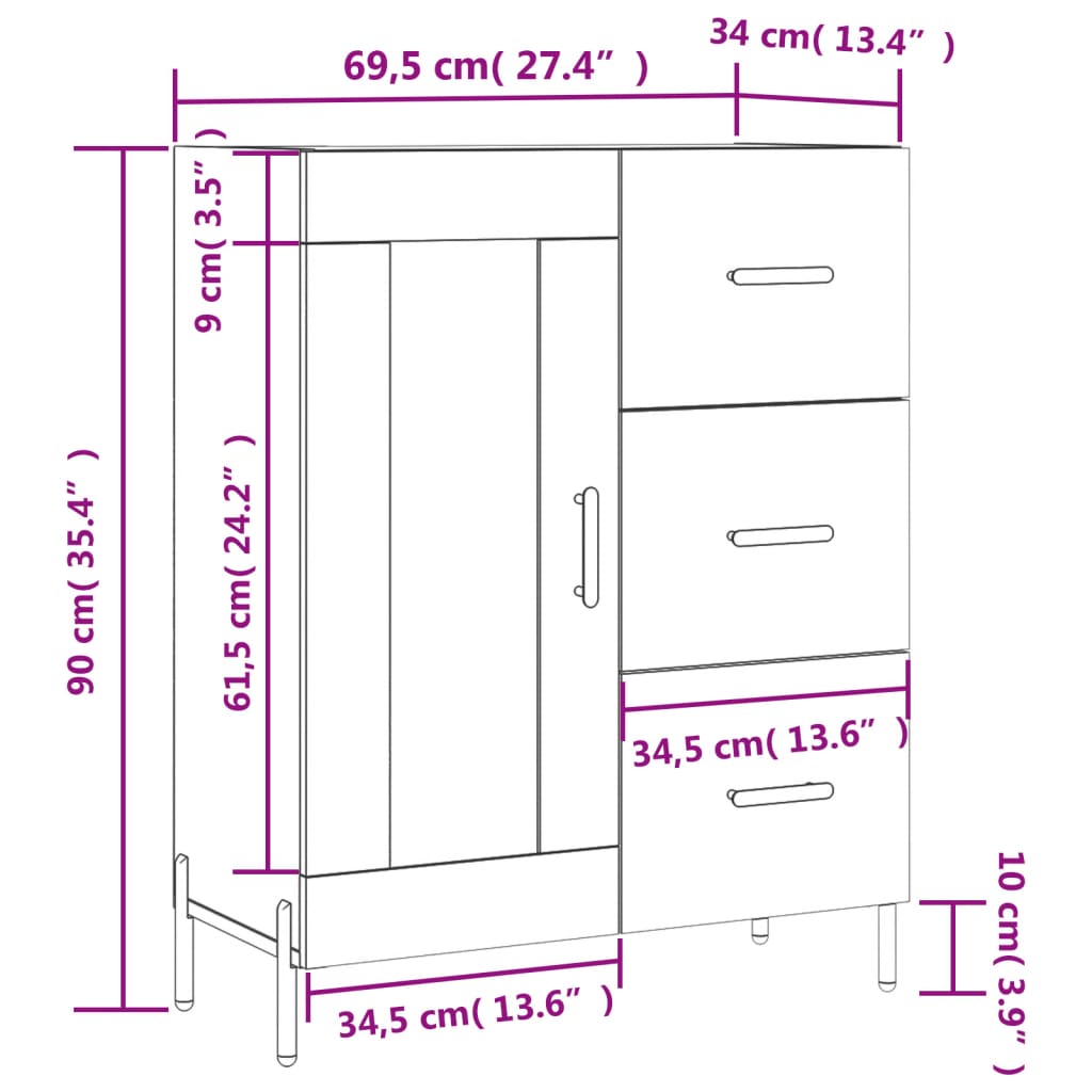 vidaXL Dressoir 69,5x34x90 cm bewerkt hout sonoma eikenkleurig