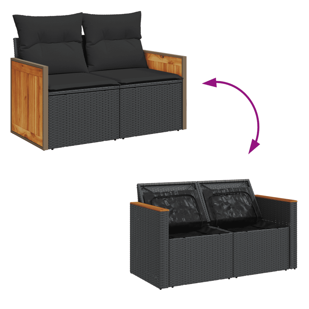 vidaXL 7-delige Loungeset met kussens poly rattan zwart