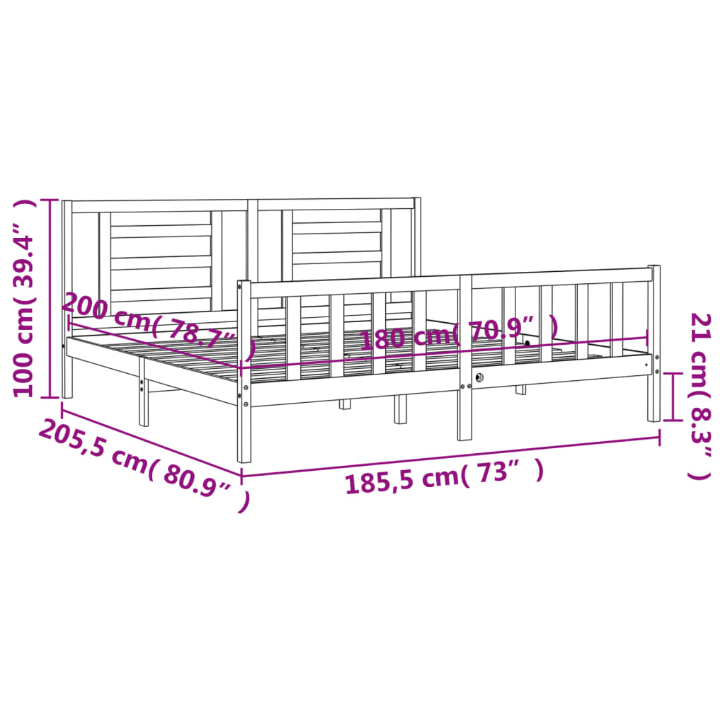 vidaXL Bedframe met hoofdbord massief hout wit