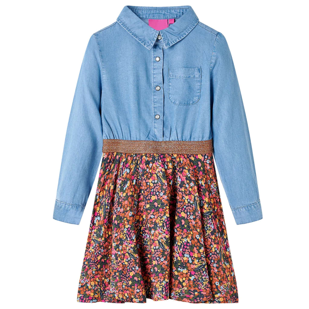 Kinderjurk met lange mouwen 104 marineblauw en denimblauw