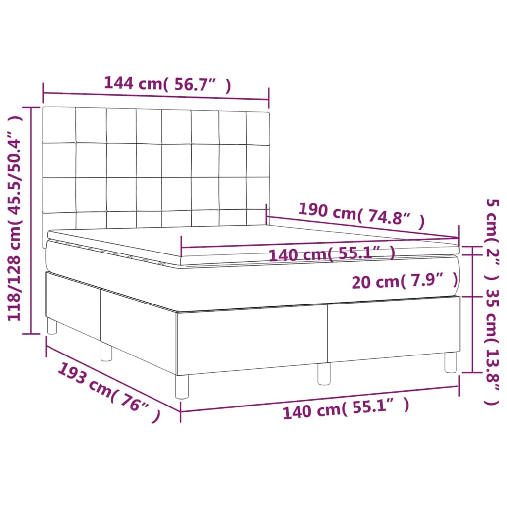 vidaXL Boxspring met matras fluweel zwart 140x190 cm