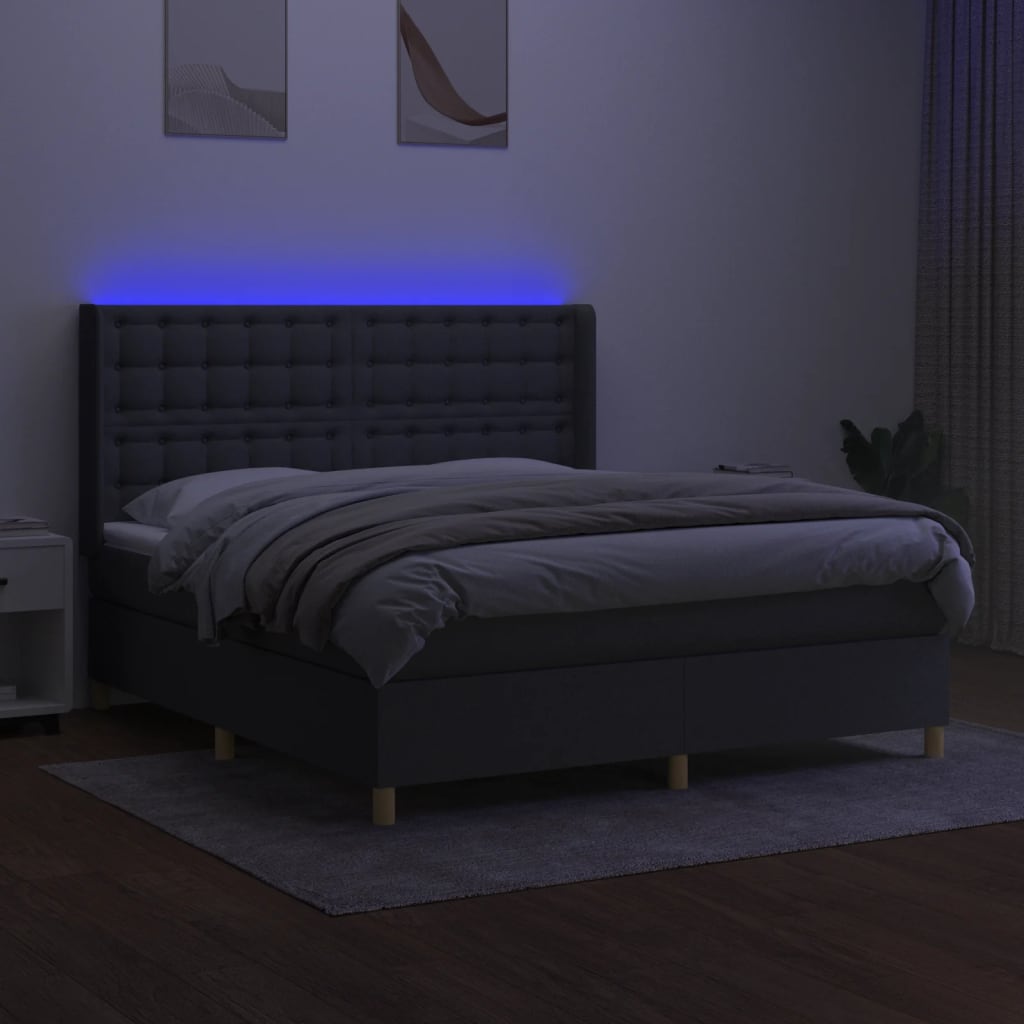 vidaXL Boxspring met matras en LED stof donkergrijs 180x200 cm