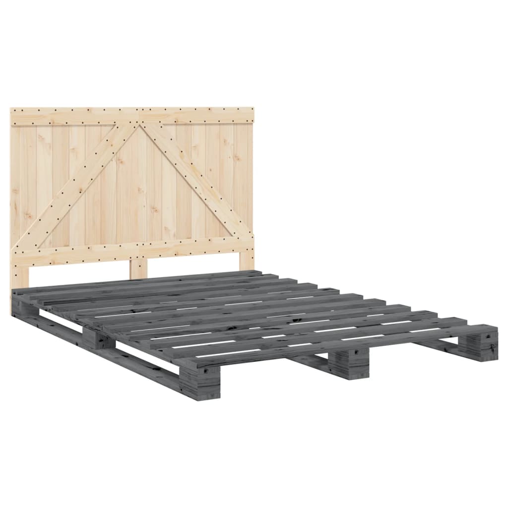 vidaXL Bedframe met hoofdbord massief grenenhout grijs 160x200 cm