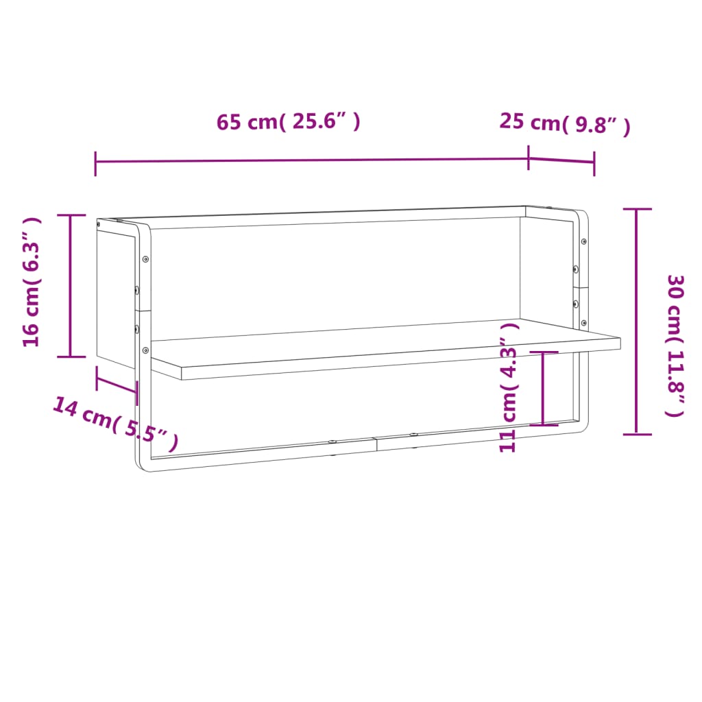 vidaXL Wandschap met stang 65x25x30 cm bruin eikenkleur