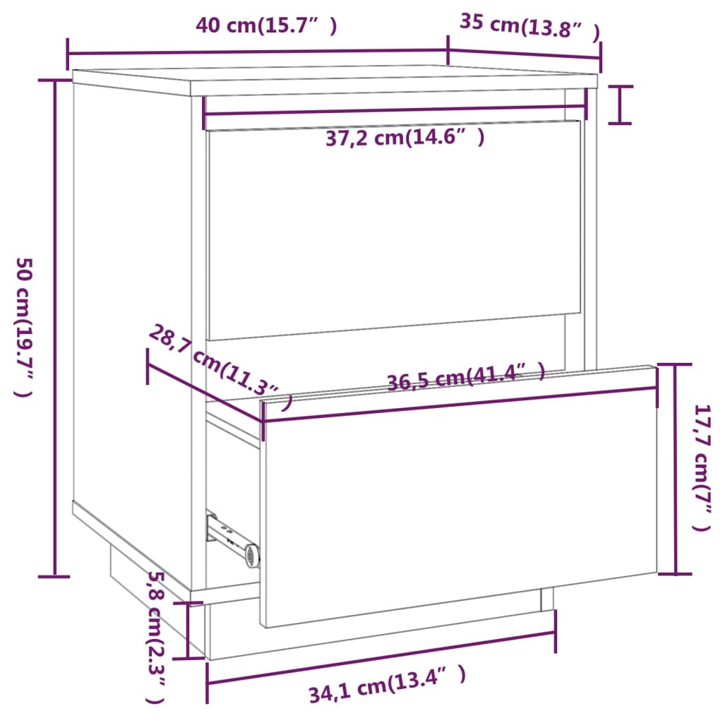 vidaXL Nachtkastjes 2 st 40x35x50 cm massief grenenhout wit