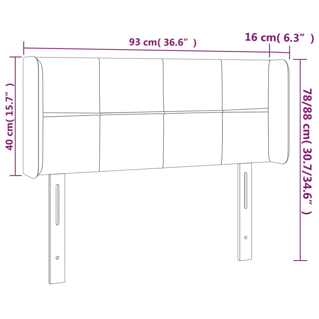 vidaXL Hoofdbord LED 93x16x78/88 cm fluweel zwart