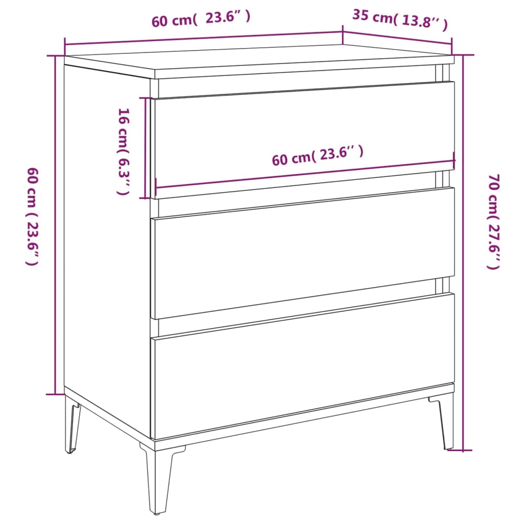 vidaXL Dressoir 60x35x70 cm bewerkt hout grijs sonoma eikenkleurig