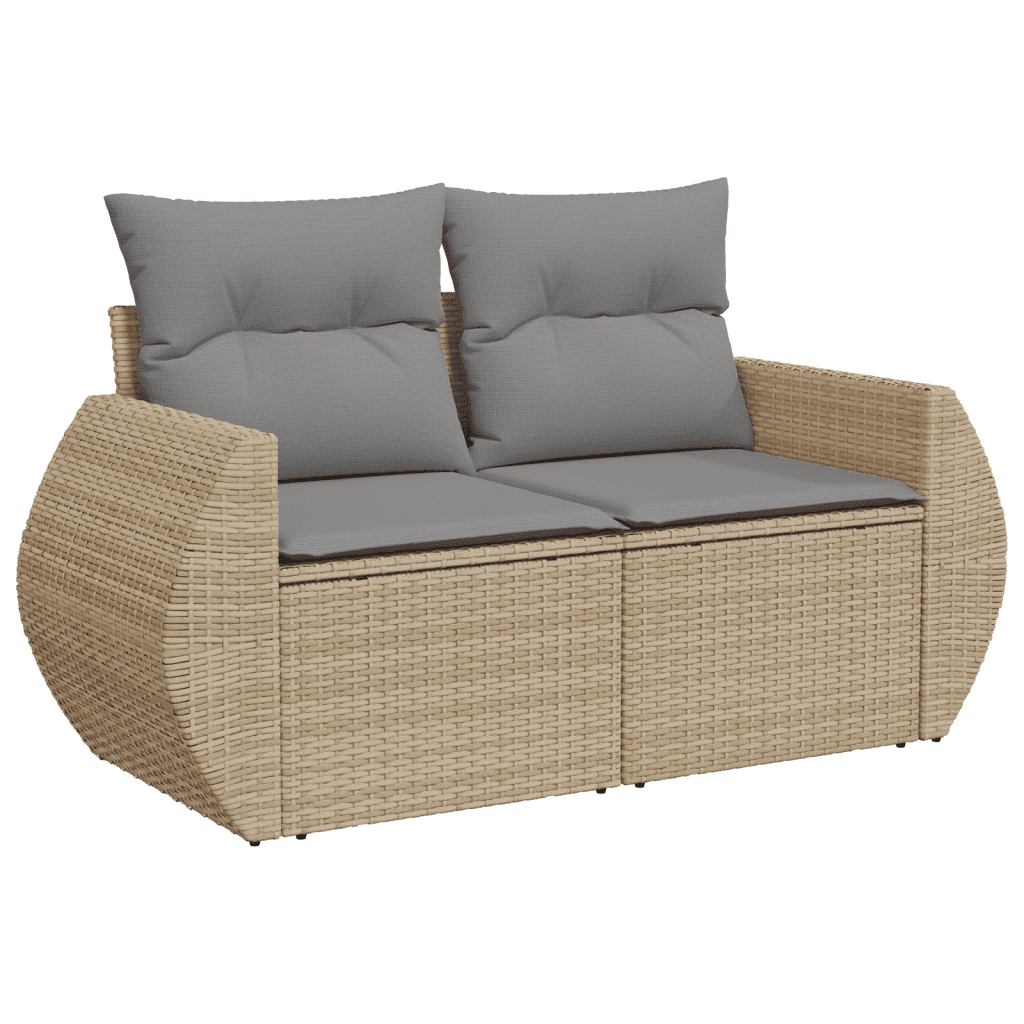 vidaXL 9-delige Loungeset met kussens poly rattan beige