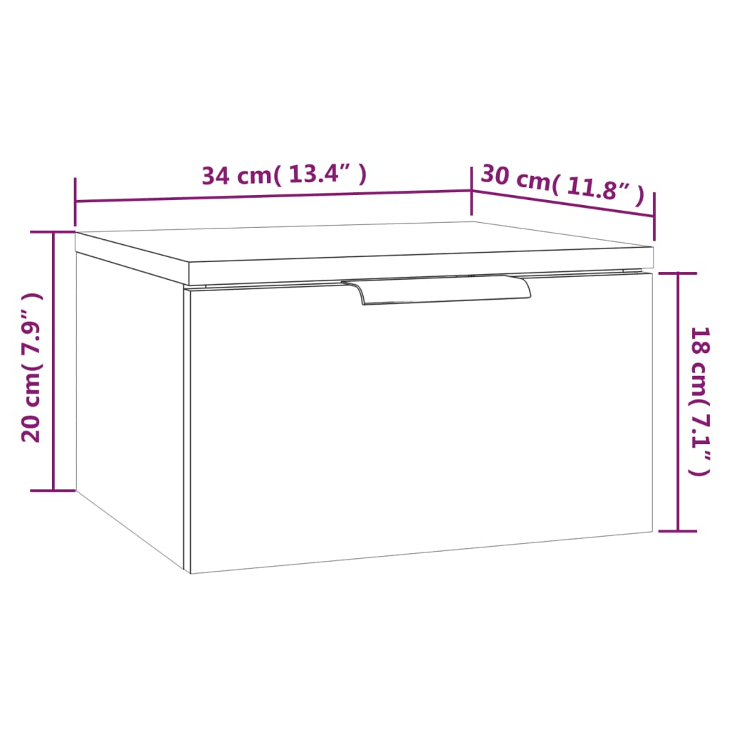 vidaXL Nachtkastjes 2 st wandgemonteerd 34x30x20 cm hoogglans wit