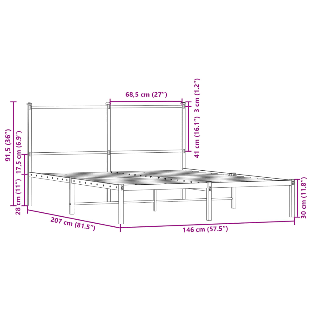 vidaXL Bedframe zonder matras metaal bruin eikenkleurig 140x200 cm