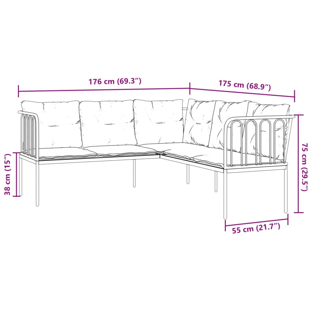 vidaXL Loungeset met kussens staal en textileen zwart