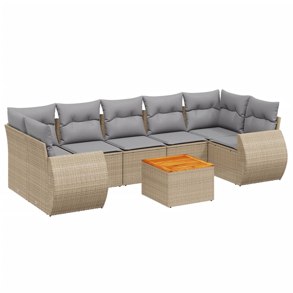 vidaXL 8-delige Loungeset met kussens poly rattan beige